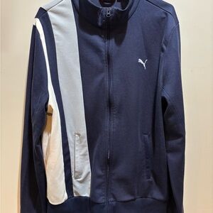 Vintage Puma Men's Navy and White Track Jacket